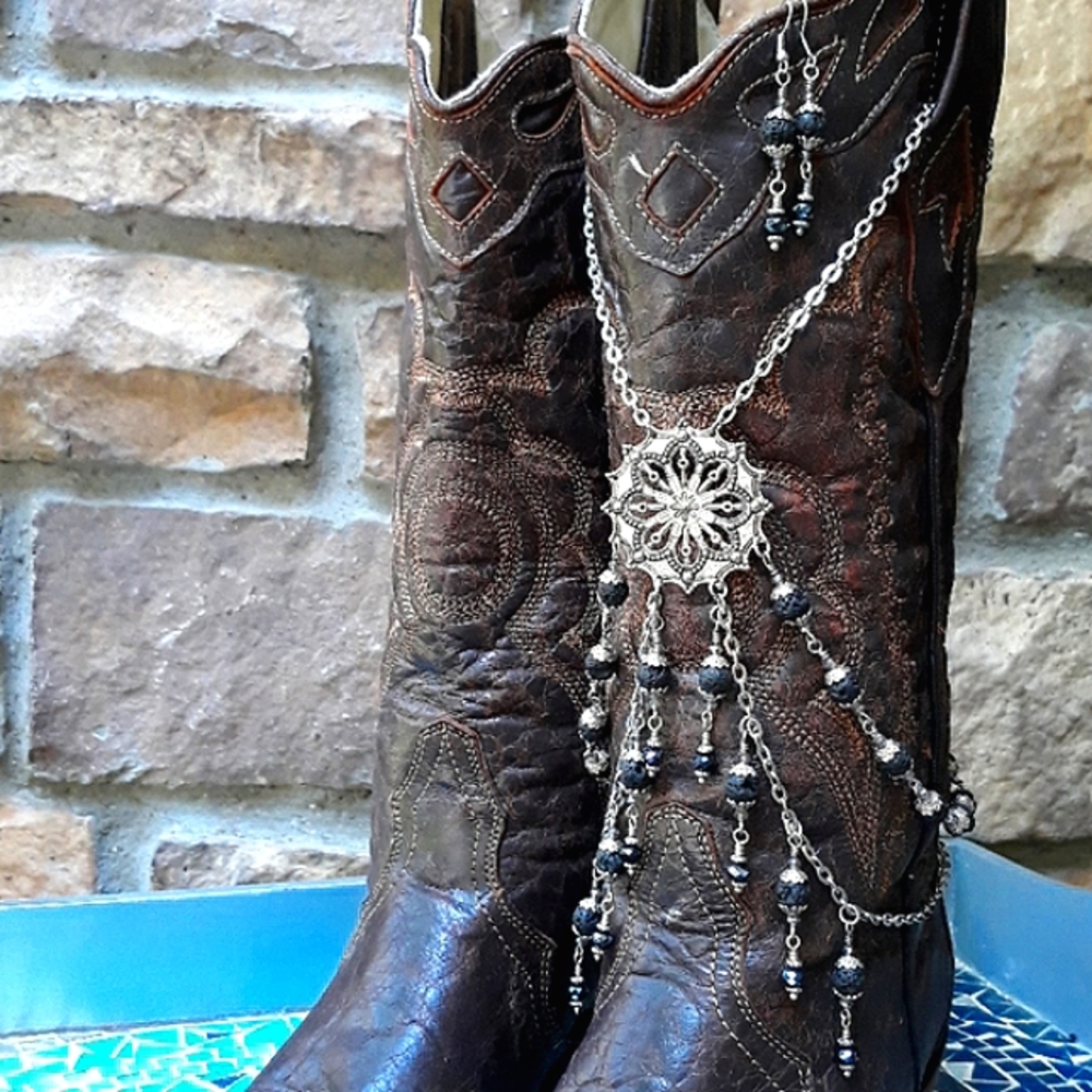 One Of A Kind Handmade Black Lava Bead Boot Jewelry Boot Bracelet Boot Chain